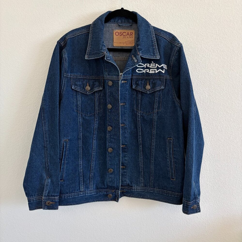 The Creme Shop Denim Jacket Unisex Medium Oscar Jeans Embroidered Blue Cotton